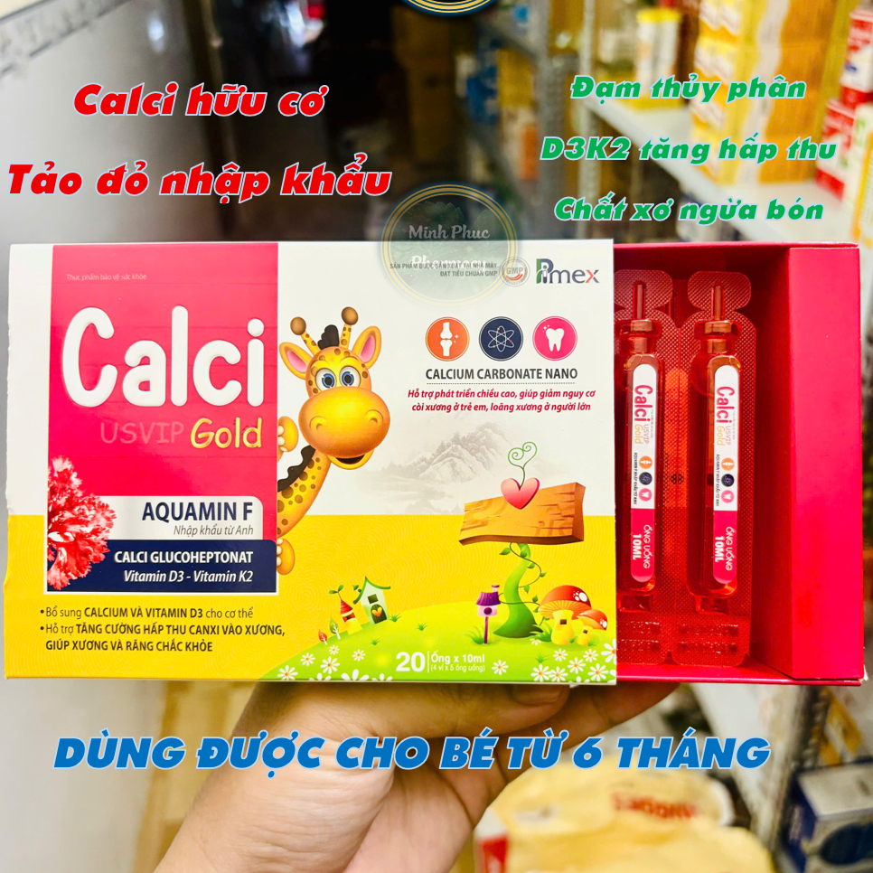 Calci hữu cơ từ tảo biển nhập khẩu CALCI GOLD 20 ống dùng an toàn cho bé nhỏ