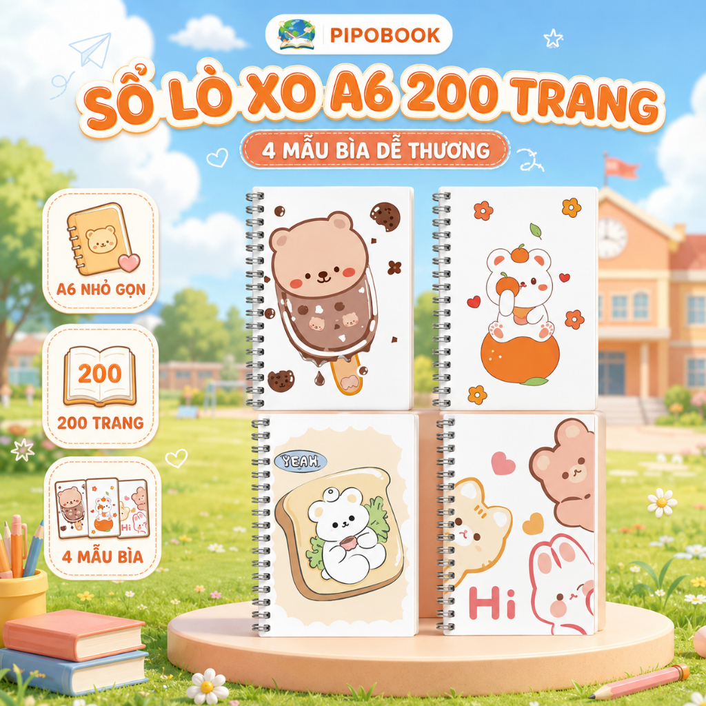 Sổ lò xo A6 ruột kẻ ngang 200 trang, Sổ tay caro ghi chép mini A6 phù hợp ghi chép, nhật ký