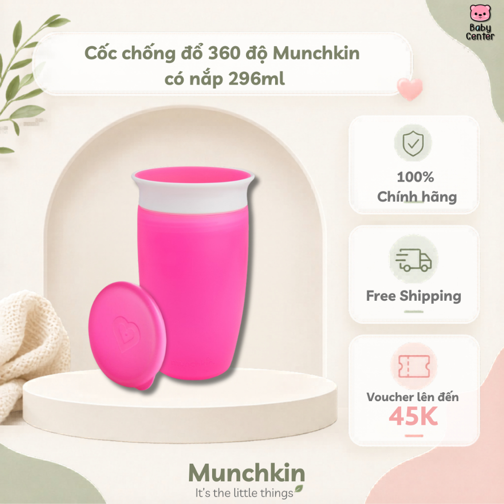 Cốc chống đổ 360 độ Munchkin có nắp 296ml