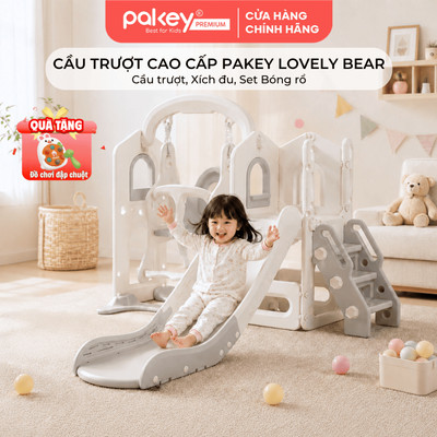 [NEW] Cầu Trượt Xích Đu Lovely Bear PAKEY Cao Cấp. Nhựa HDPE Chắc Chắn, Bậc Thang Khép Kín An Toàn Cho Bé
