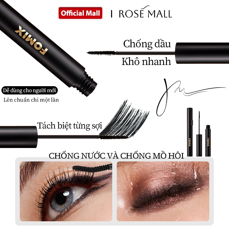 Mascara FOMIX, kháng nước lâu trôi 36h, đầu cọ mảnh, chống nhòe, chuốt mi cong vút và dài hơn