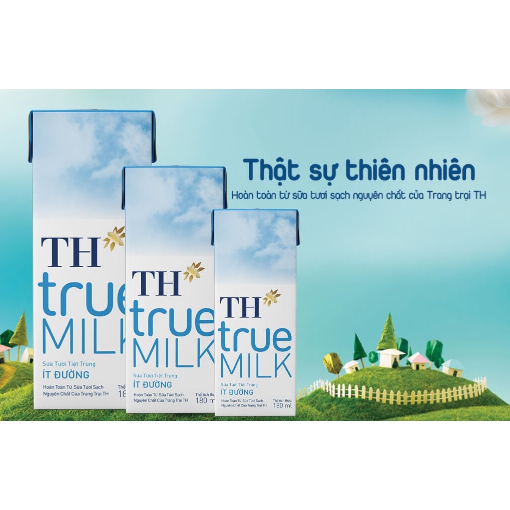 2 lốc ID 180ML - 8 hộp sữa TH True Milk ít đường 180ml
