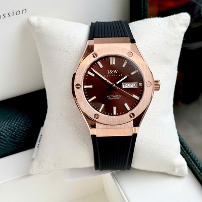 Đồng hồ nam chính hãng I&W Canrival 55851G1-S12 Viền vàng, Kính sapphire,chống nước 50m,máy cơ Automatic,dây cao su