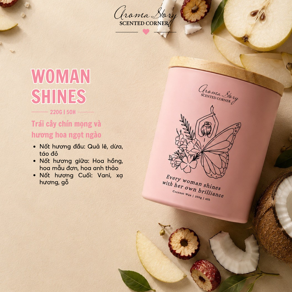 Nến Thơm Cao Cấp Tự Nhiên Aroma Story Women Shines 200g