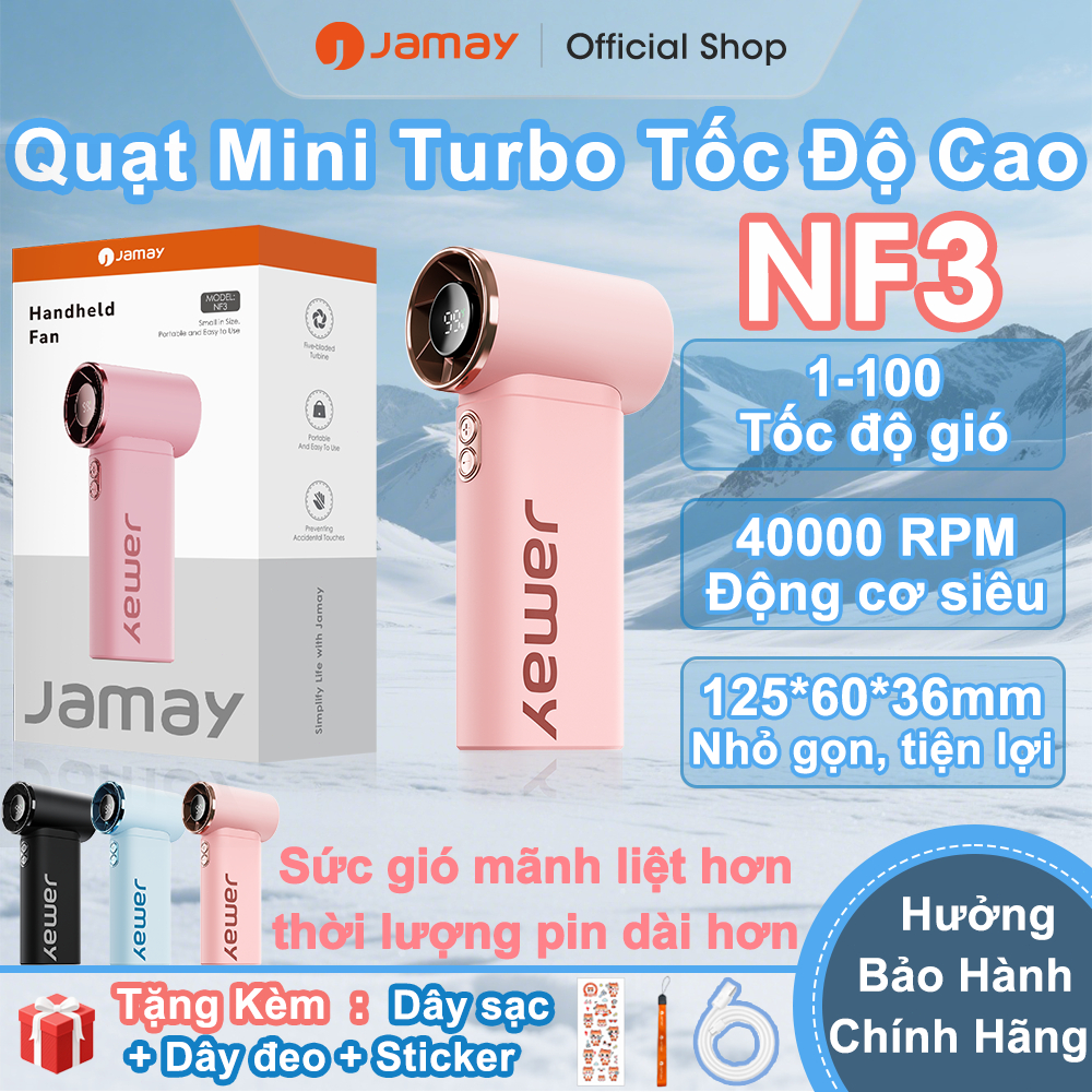JAMAY Quạt mini cầm tay 100 tốc độ gió mini quạt di động màn hình LED hiển thị quạt Turbo NF3 C
