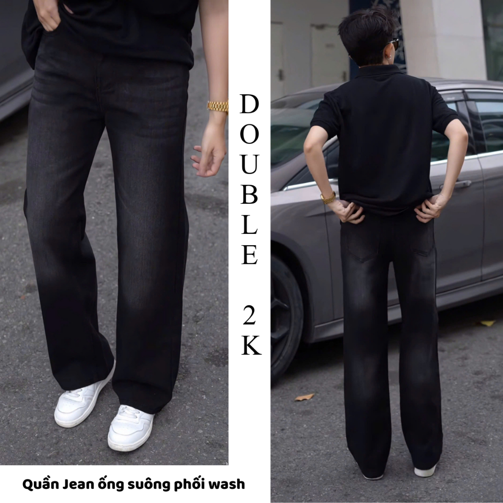 Quần jean nam DOUBLE 2K ống rộng from baggy, phong cách 20 Teen