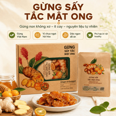 Gừng Sấy Ăn Vặt Nam Xanh, Gừng Sấy Tắc Mật Ong, Gừng Non Không Xơ Ít Cay, Nguyên Liệu Tự Nhiên