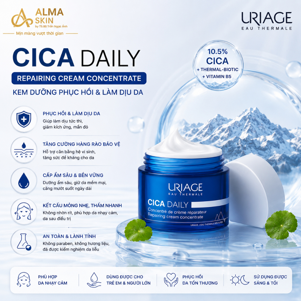 Kem Dưỡng Uriage Cica Daily Cream Concentrate 50ml Dưỡng Ẩm, Phục Hồi Da