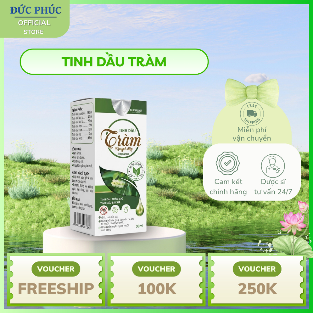 Tinh Dầu Tràm Khuynh Điệp TH Pharma - Xoa Bóp, Giảm Nghẹt Mũi, Đuổi Côn Trùng 30ml