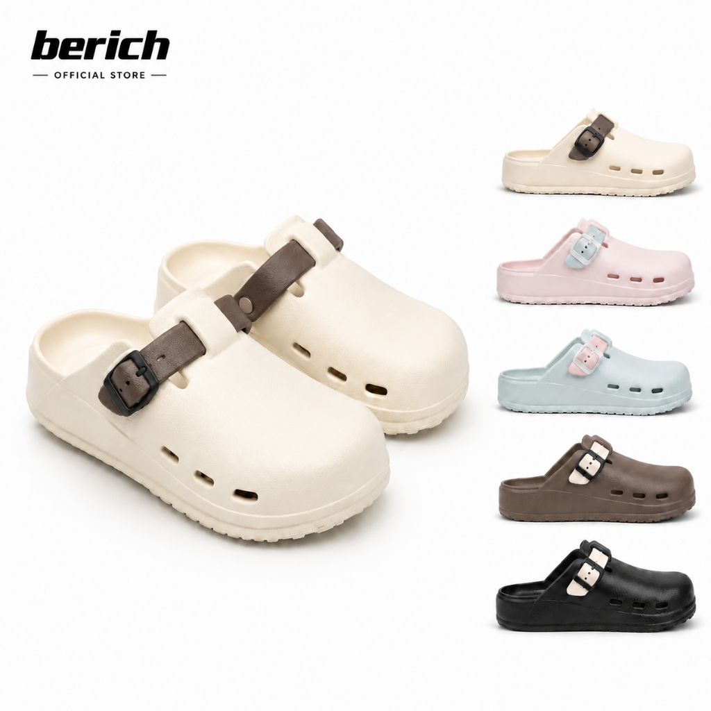 Dép Sục BERICH Phong Cách Retro Giày Lười Nam Nữ Nửa Dép Phong Cách Mới Dày Đế Dây Khóa Giày Có Thể 