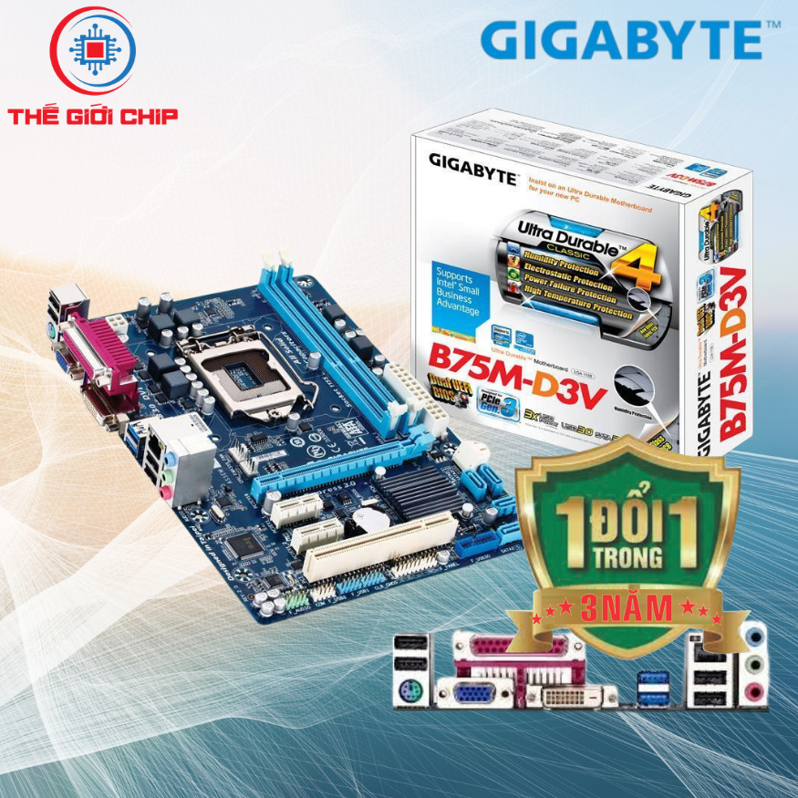 MAINBOARD (Bo mạch chính) GIGABYTE GA B75M-D3V I like new Box Bảo hành 36 tháng bởi nhà cung cấp