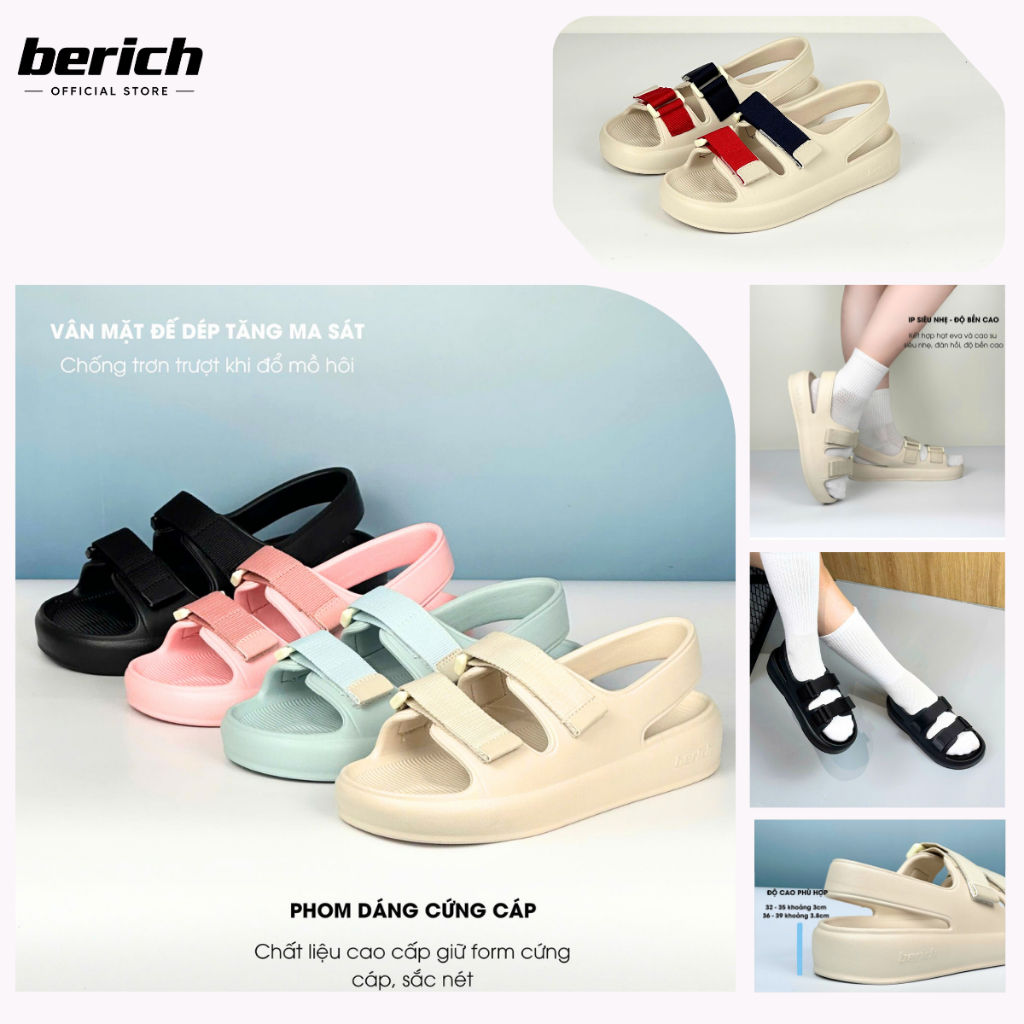 BERICH Sandal Nữ Đế Mềm Cao Cấp, Chống Trơn Trượt Đi Biển, Xăng Đan Quai Nylon Thời Trang BE2801