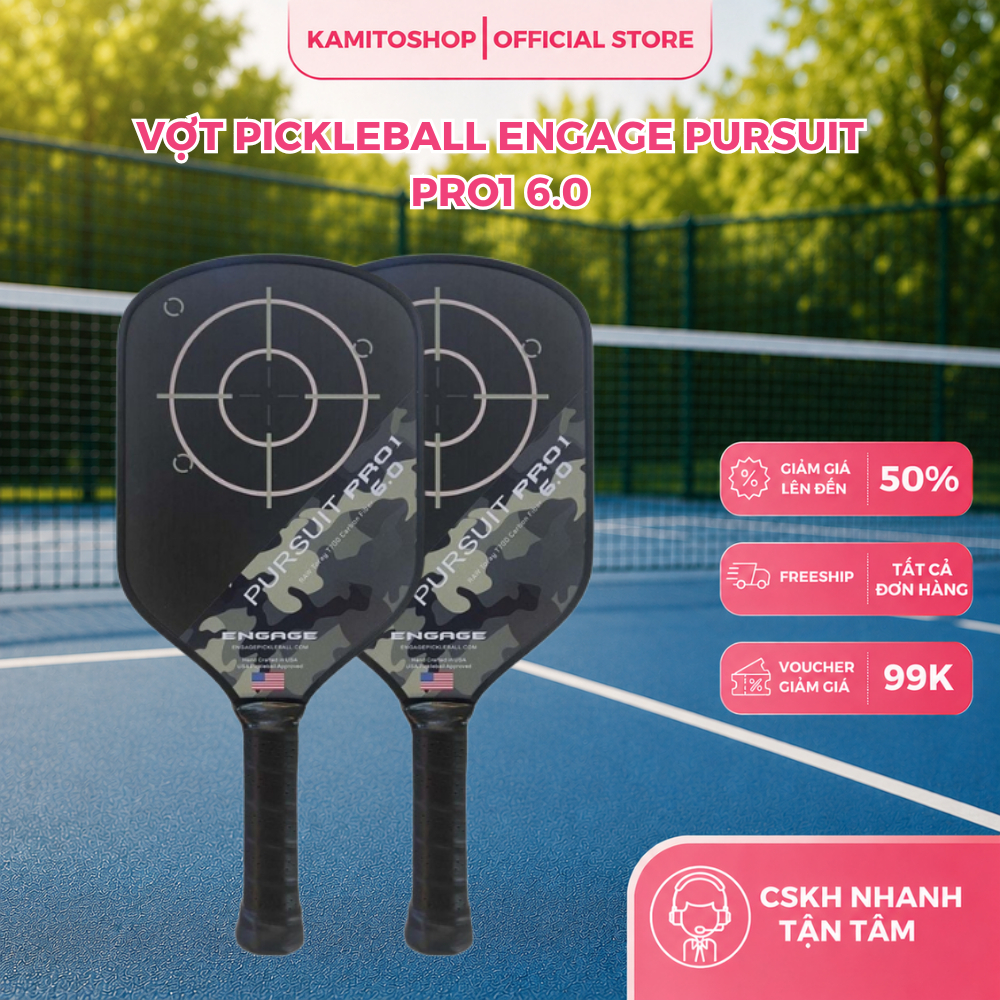 Vợt Pickleball Engage Pursuit Pro1 6.0 Chính Hãng – Carbon Cao Cấp, Kiểm Soát & Trợ Lực Tốt