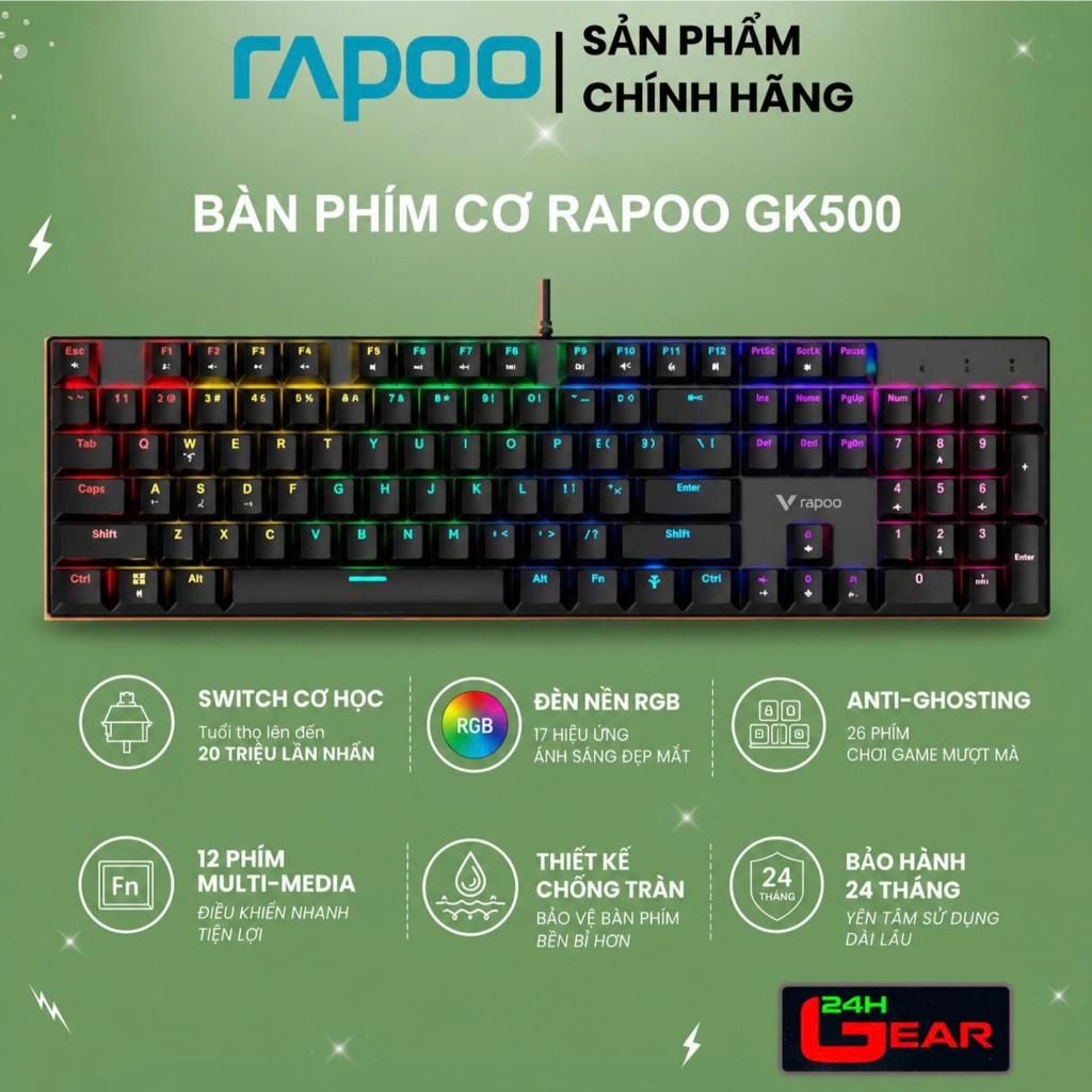 Bàn phím cơ Rapoo GK500 RGB - Switch Cơ học