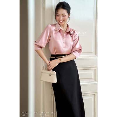 Sơ Mi Công Sở Lụa Nữ MY WAY Ngắn Tay Trơn Bóng Cao Cấp 5MA02325