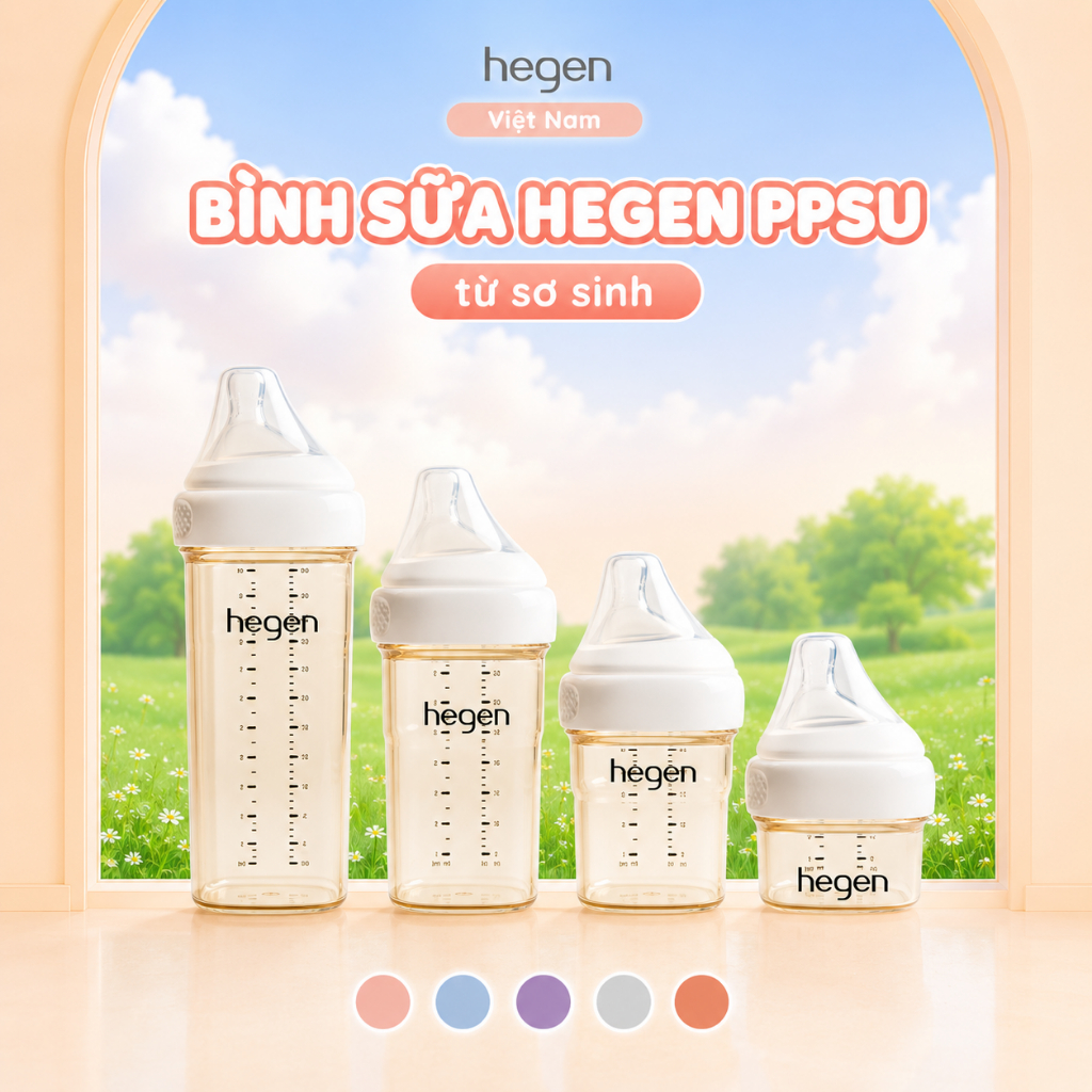 Bình sữa Hegen PPSU chống sặc cho bé sơ sinh và trẻ nhỏ, dung tích từ 60ml đến 330ml
