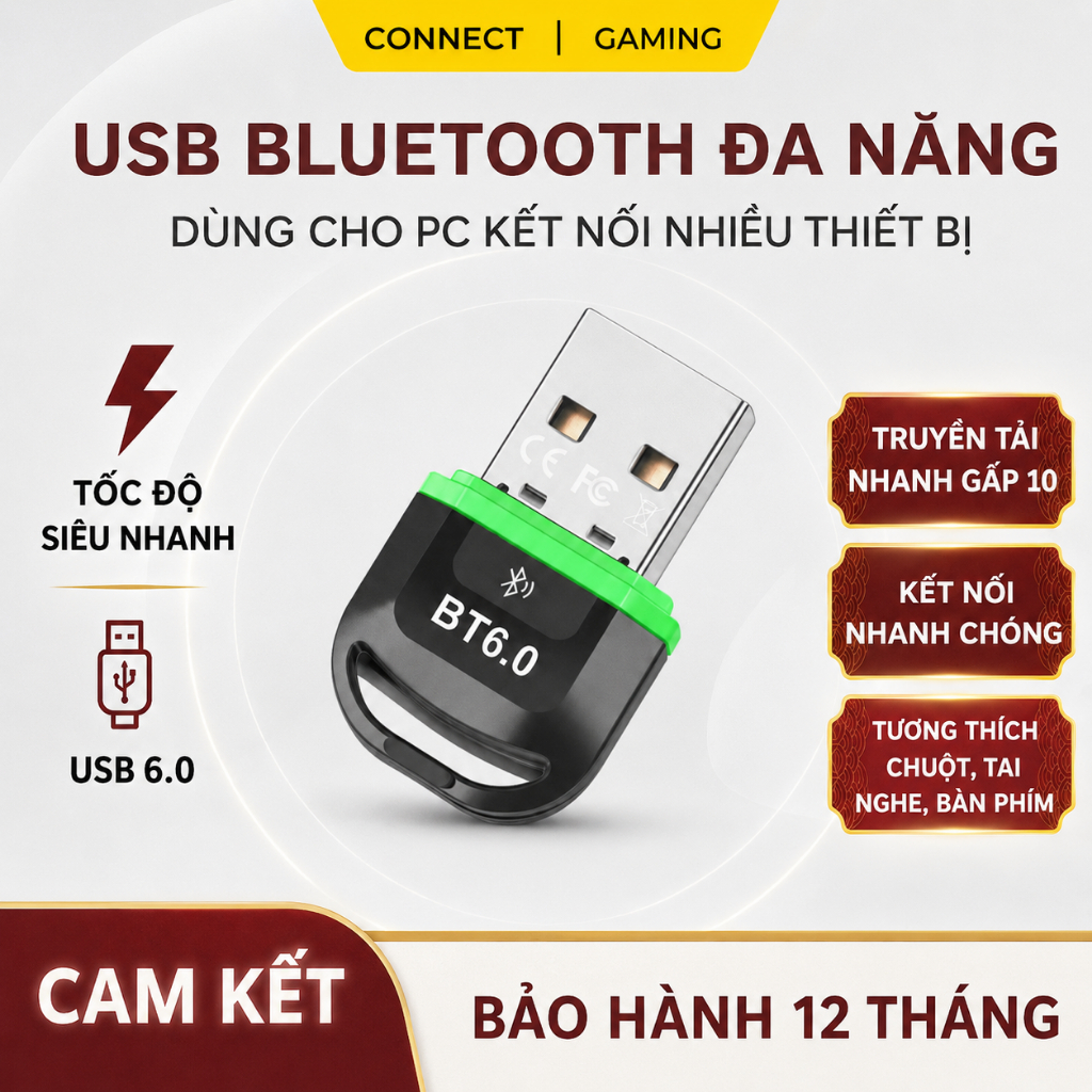 Bộ chuyển đổi Bluetooth USB, 6.0 CONNECT cho PC,Bộ thu và phát Bluetooth cho thiết bị ngoại vi bảo h