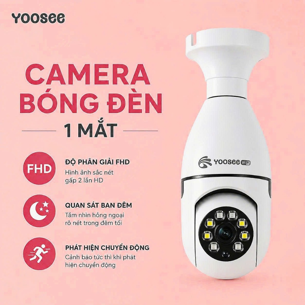 (COMBO GIÁ HỜI)CAMERA BÓNG ĐÈN YOOSEE 1 Mắt/ 2 Mắt QS211 Siêu Phẩm 2 Trong 1,8 LED,XOAY 360 ĐỘ