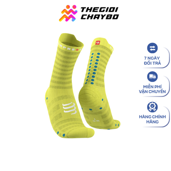 Vớ Thể Thao Compressport Pro Racing Socks V4.0 Ultralight Run High - Primerose/Fjord Blue