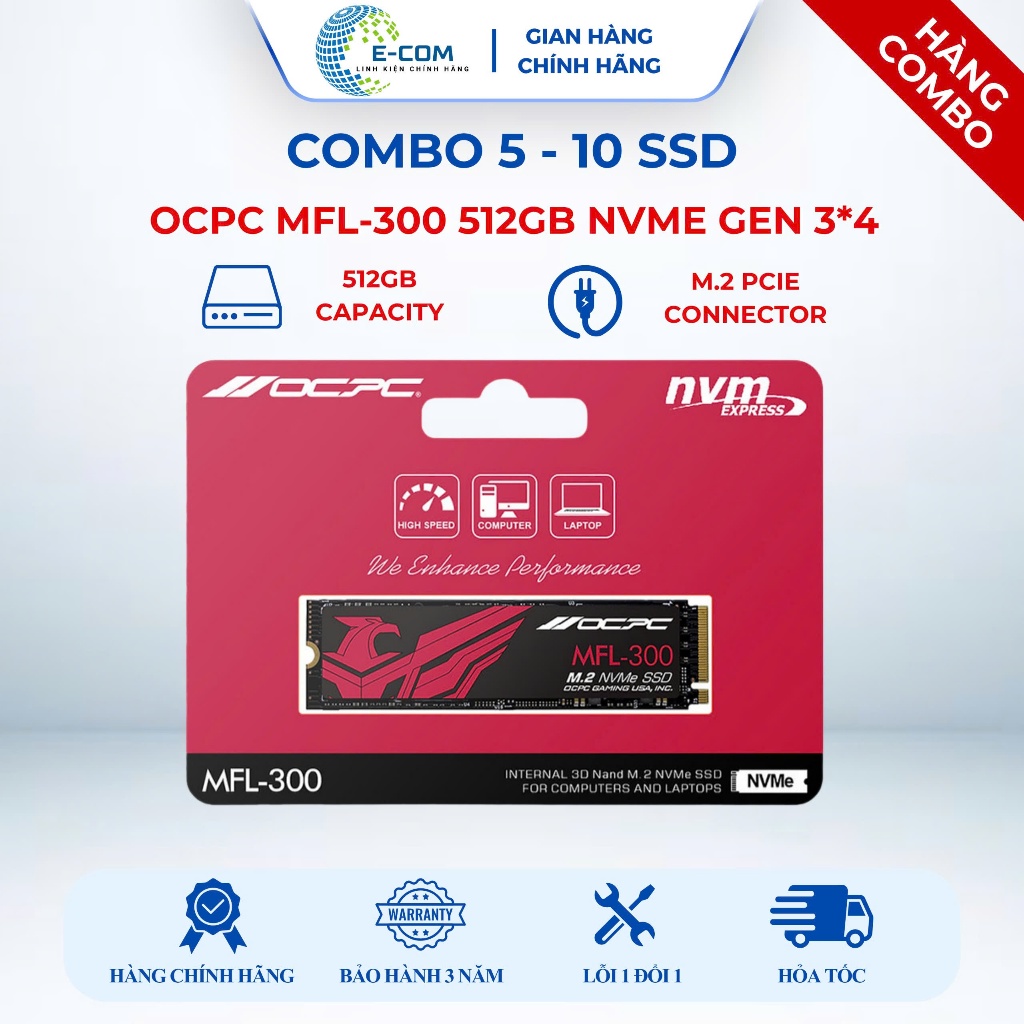 [SP FULL VAT] Combo 5-10 Ổ cứng SSD OCPC MFL-300 512GB NVMe Gen 3x4