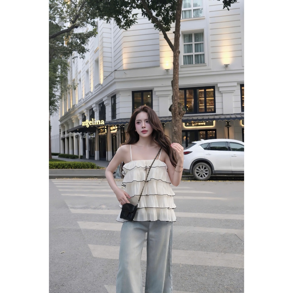 Áo Hai Dây Nữ Bèo Tầng Voan Xếp Ly Form Rộng Hàn Quốc, Áo Babydoll Nữ Tiểu Thư Dễ Thương | BigBuy360 - bigbuy360.vn