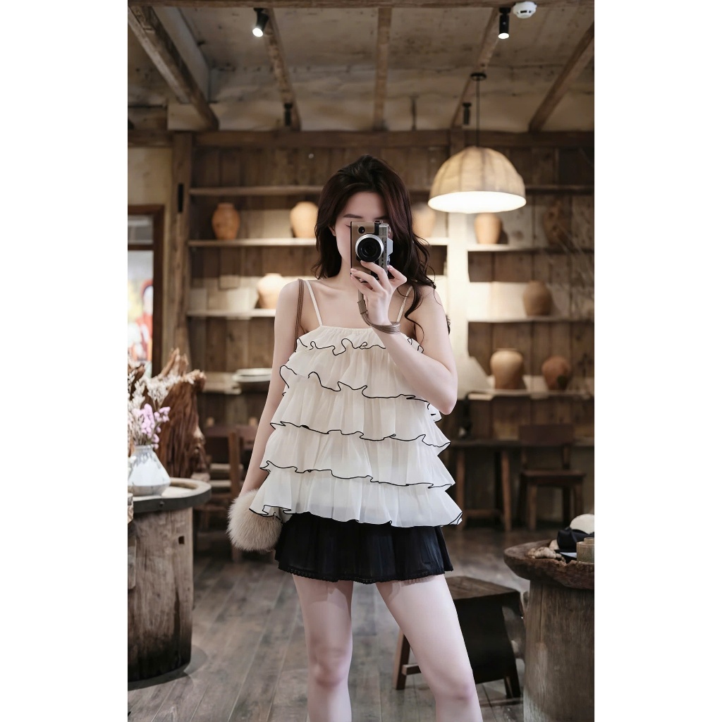 Áo Hai Dây Nữ Bèo Tầng Voan Xếp Ly Form Rộng Hàn Quốc, Áo Babydoll Nữ Tiểu Thư Dễ Thương | BigBuy360 - bigbuy360.vn