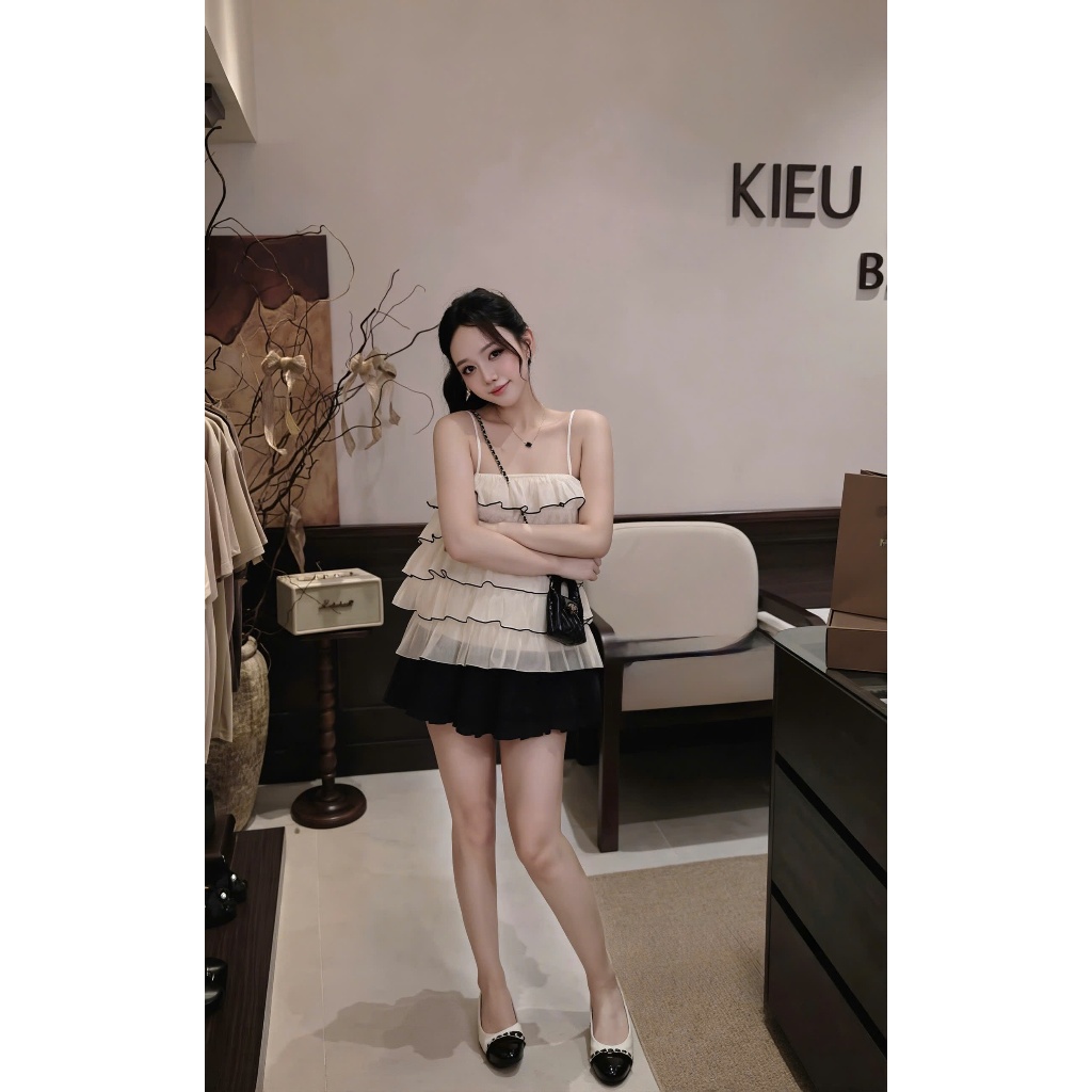 Áo Hai Dây Nữ Bèo Tầng Voan Xếp Ly Form Rộng Hàn Quốc, Áo Babydoll Nữ Tiểu Thư Dễ Thương | BigBuy360 - bigbuy360.vn