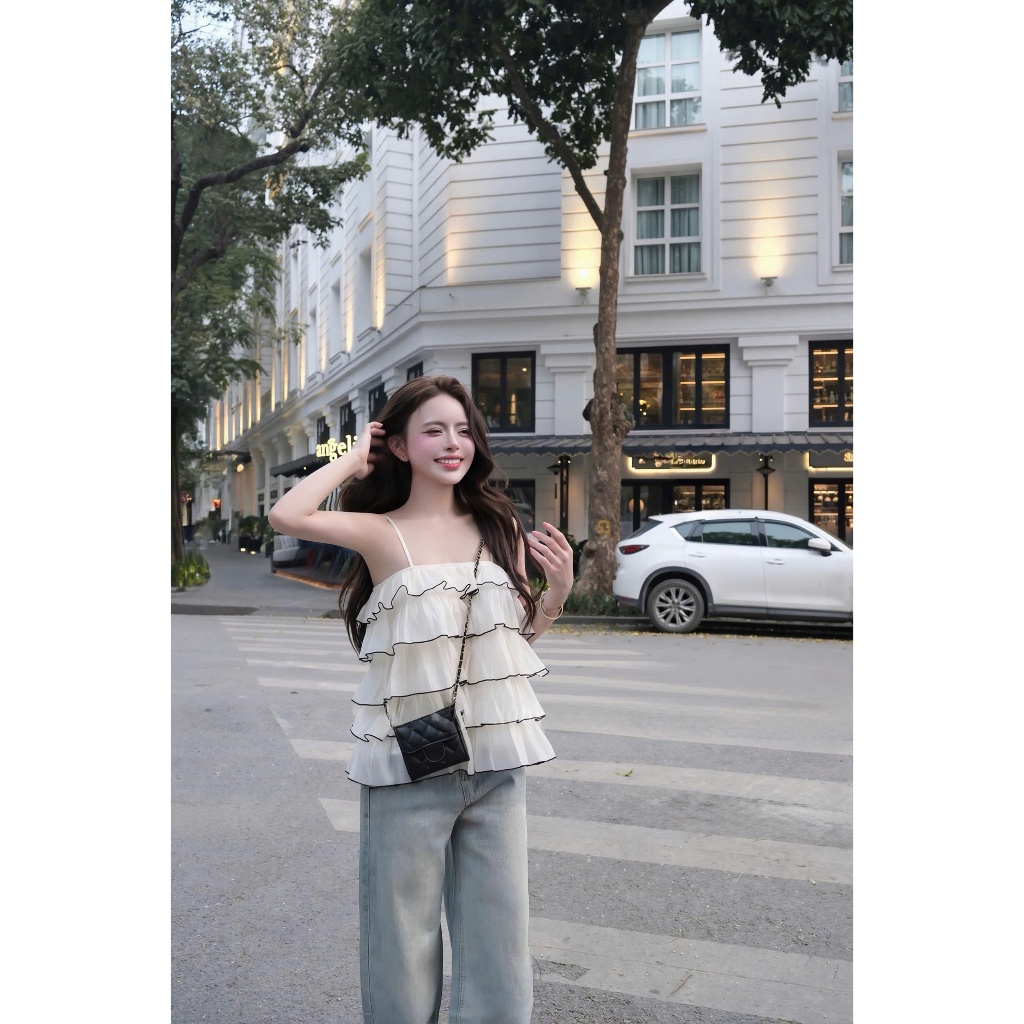 Áo Hai Dây Nữ Bèo Tầng Voan Xếp Ly Form Rộng Hàn Quốc, Áo Babydoll Nữ Tiểu Thư Dễ Thương | BigBuy360 - bigbuy360.vn