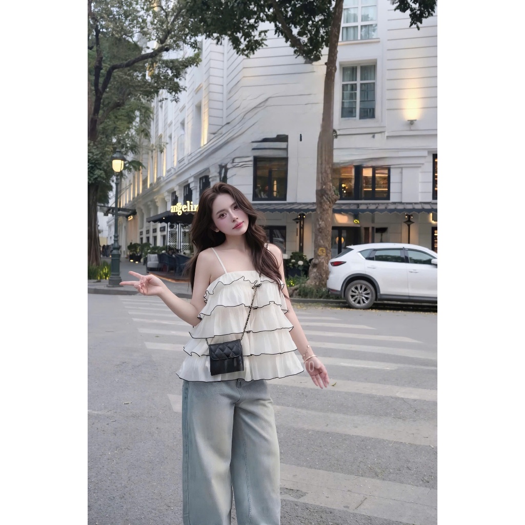 Áo Hai Dây Nữ Bèo Tầng Voan Xếp Ly Form Rộng Hàn Quốc, Áo Babydoll Nữ Tiểu Thư Dễ Thương | BigBuy360 - bigbuy360.vn