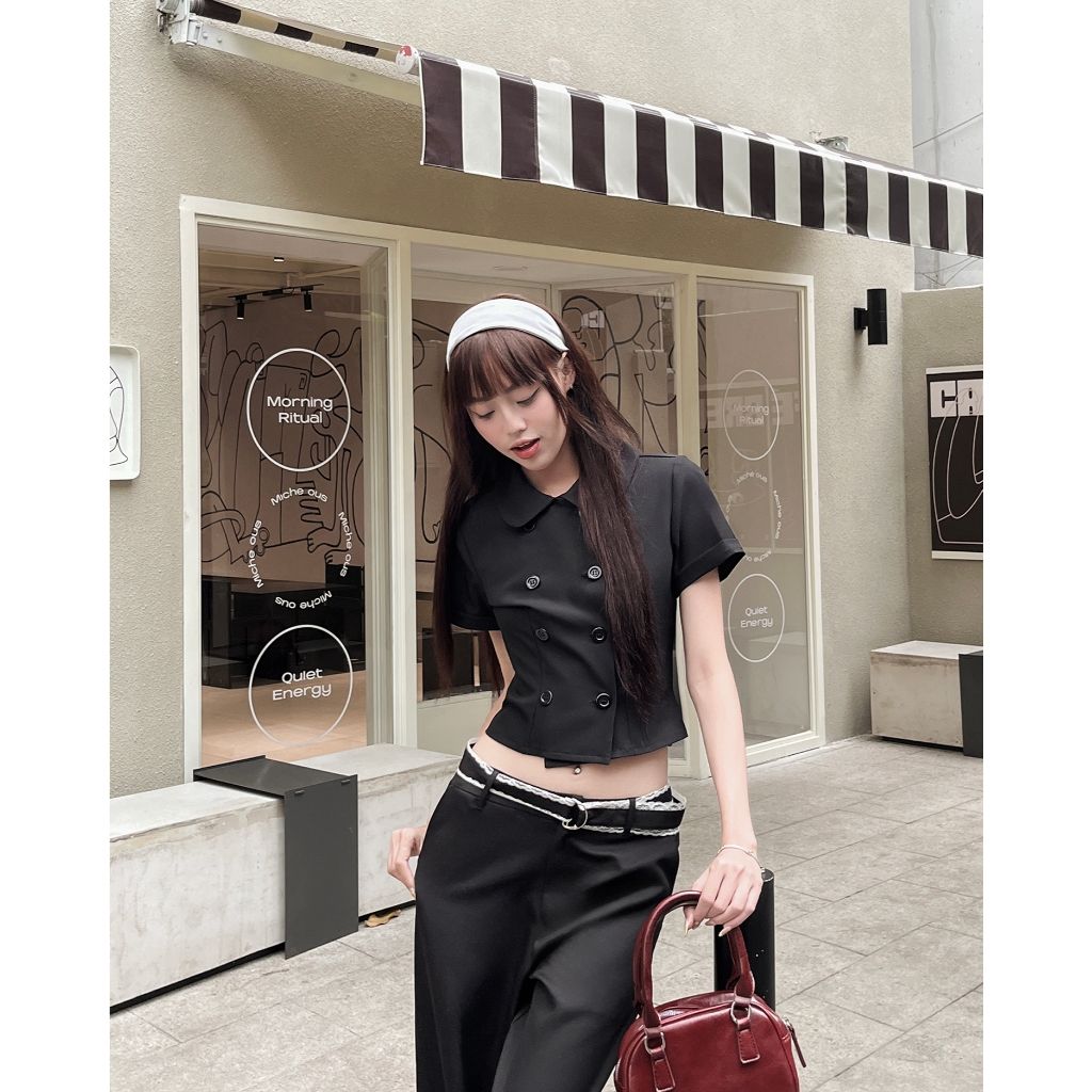 DALLA Sơ mi ngắn cổ tròn nút đôi (SM50) HOT! | BigBuy360 - bigbuy360.vn