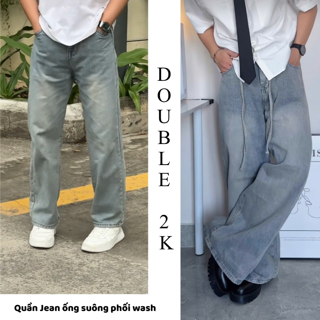 Quần Jeans Ống Rộng DOUBLE 2K Nam Chất Denim Phong Cách Trẻ Trung Năng Động