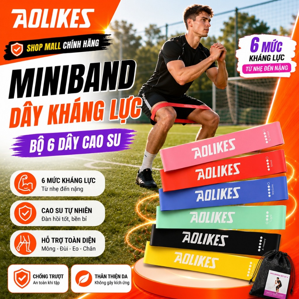 Dây kháng lực miniband Aolikes trợ lực tập gym chân mông tay đùi cao su đàn hồi dành cho nam nữ