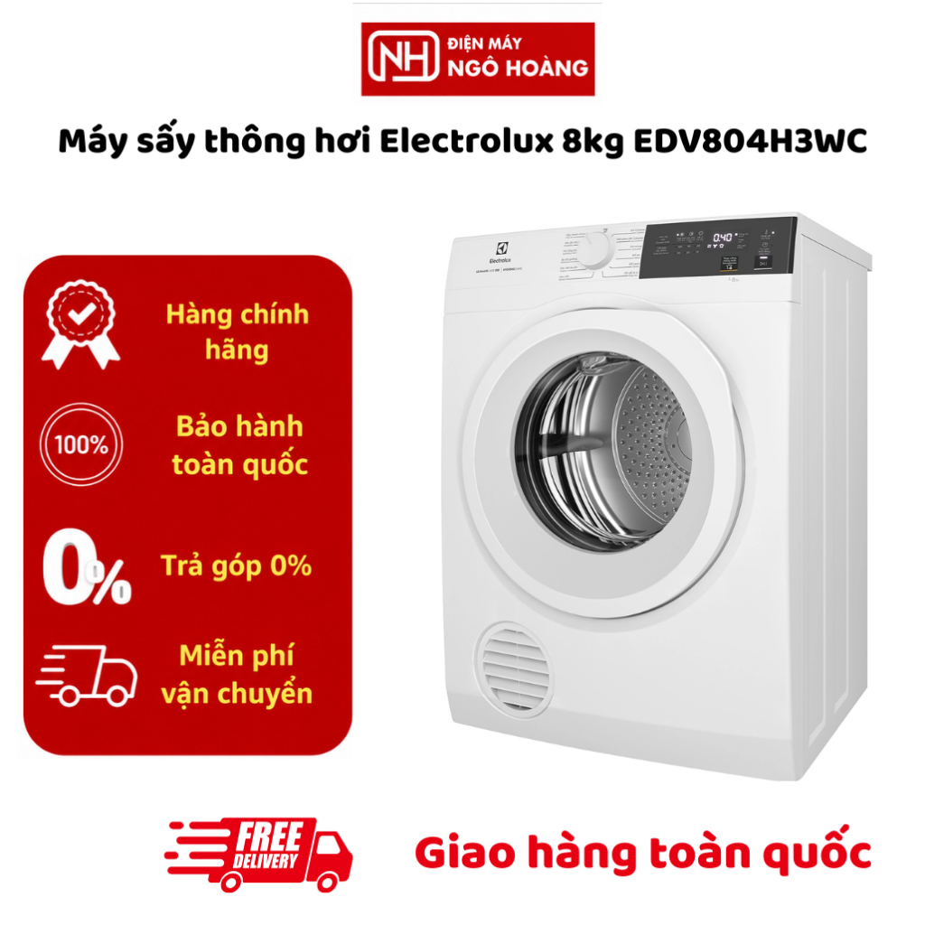 EDV804H3WC - Máy sấy thông hơi Electrolux 8kg EDV804H3WC sấy nhanh, chống nhăn, chăm sóc quần áo chí