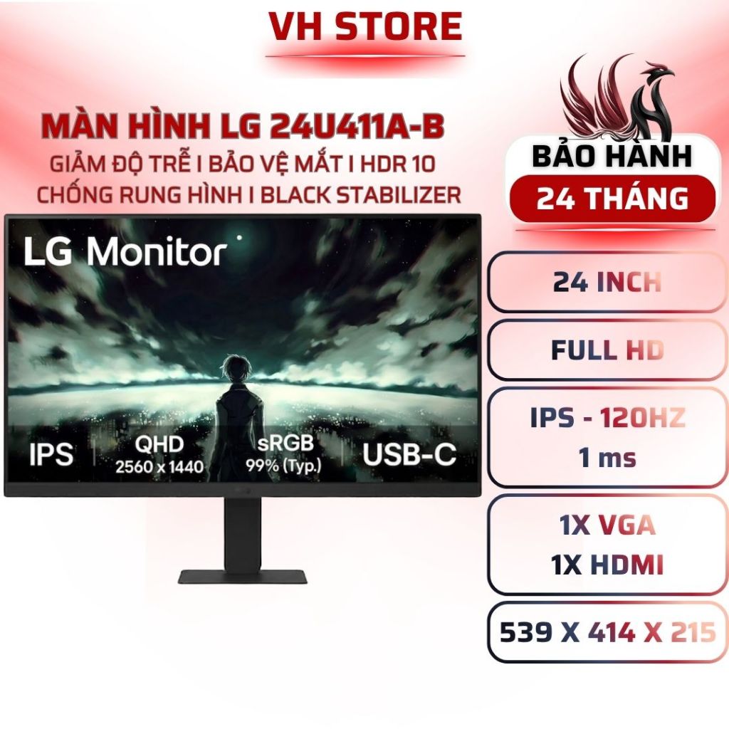 Màn Hình LG 24U411A-B 24 Inch IPS FHD 120Hz 1ms HDR10 Viền Mỏng - BẢO HÀNH 24 THÁNG - VHSTORE