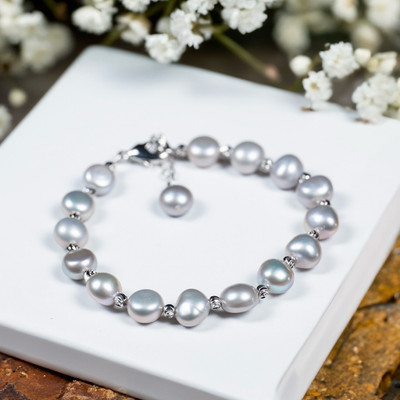 Vòng Tay Ngọc Trai Hạt Dẹt Tự Nhiên Mix Bi Bạc 925 Xinh Xắn, Thời Trang - Ngọc Trai Trường Thịnh