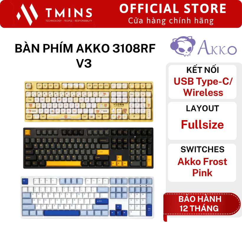 Bàn phím AKKO 3108RF V3 (Hotswap/ Akko Frost Pink Switch/ No Led/ Fullsize) - Hàng chính hãng
