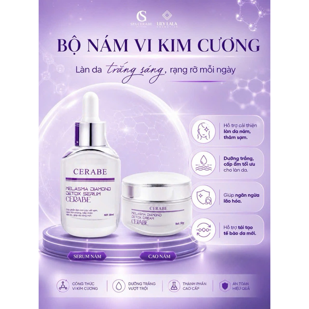 [Chính Hãng] Bộ Nám Vi Kim Cương Cerabe Melasma Diamond Detox - Giúp Mờ Nám, Giảm Tàn Nhang, Dưỡng T