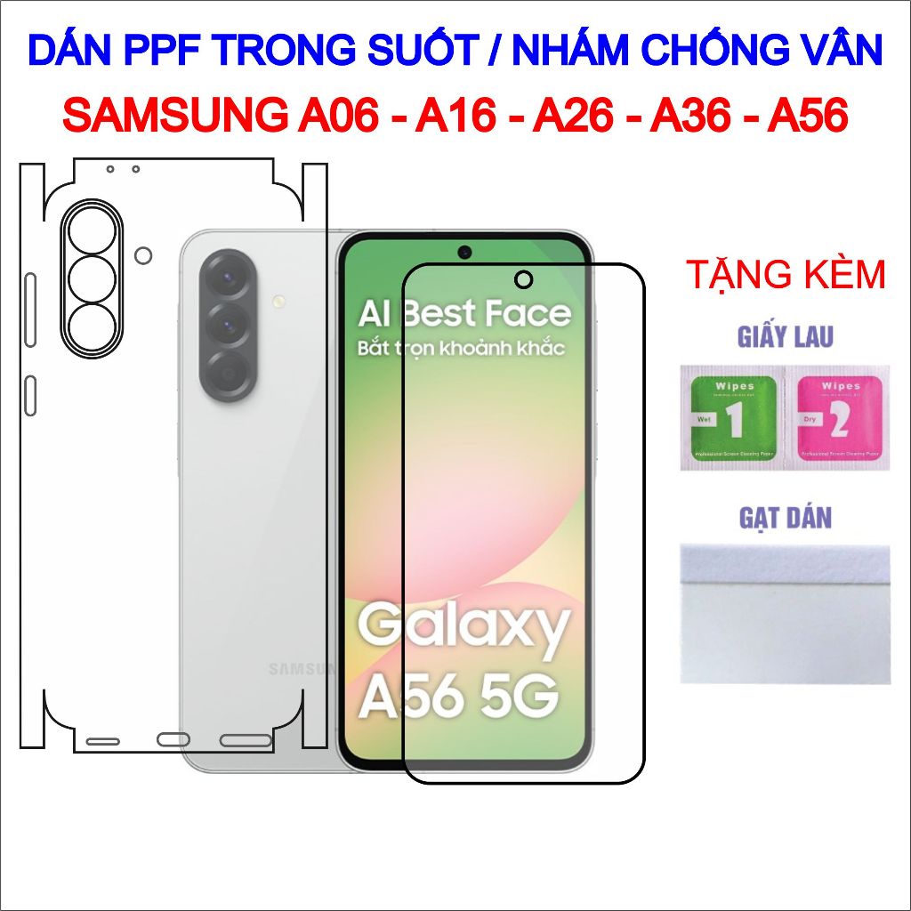 Dán PPF Samsung A06, A16, A26, A36, A56 full lưng viền, màn hình