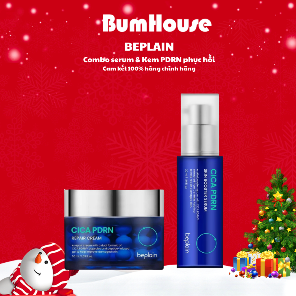 COMBO Beplain Tinh chất Cica PDRN Skin Booster Serum 30ml & Kem Dưỡng Viên Nang Cica PDRN Repair Cre