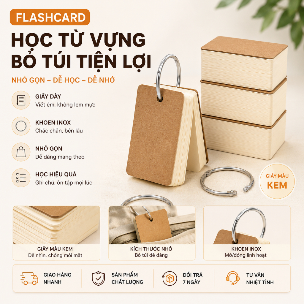Combo 500 Thẻ flashcard trắng học từ vựng loại dày đẹp, thẻ ghi nhớ flashcard hỗ trợ học tiếng Anh, 