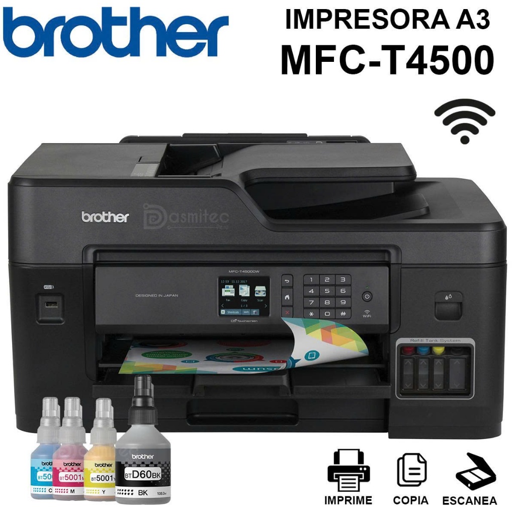 [Kèm Mực Sẵn] Máy In Màu Brother MFC-T4500DW A3 Đa Năng In Scan Copy Fax Wifi In 2 Mặt Tự Động - Máy