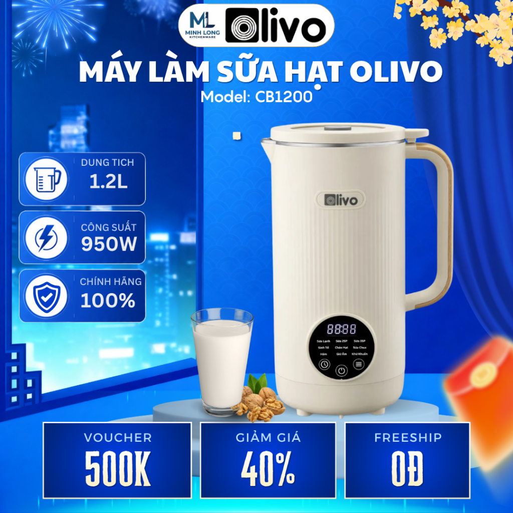 Máy Xay Nấu Đa Năng OLIVO CB1200 Dung Tích 1200Ml, 10 Chế Độ Nấu Cảm Ứng Tiếng Việt Dễ Dùng - Minh L