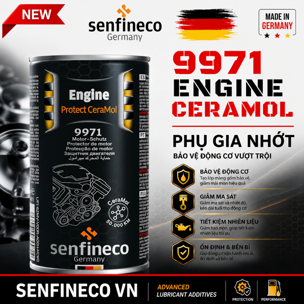 Senfineco 9971 Phụ Gia Nhớt Ô TÔ Cao Cấp Phủ Gốm Khôi Phục & Bảo Vệ Động Cơ [300ml]