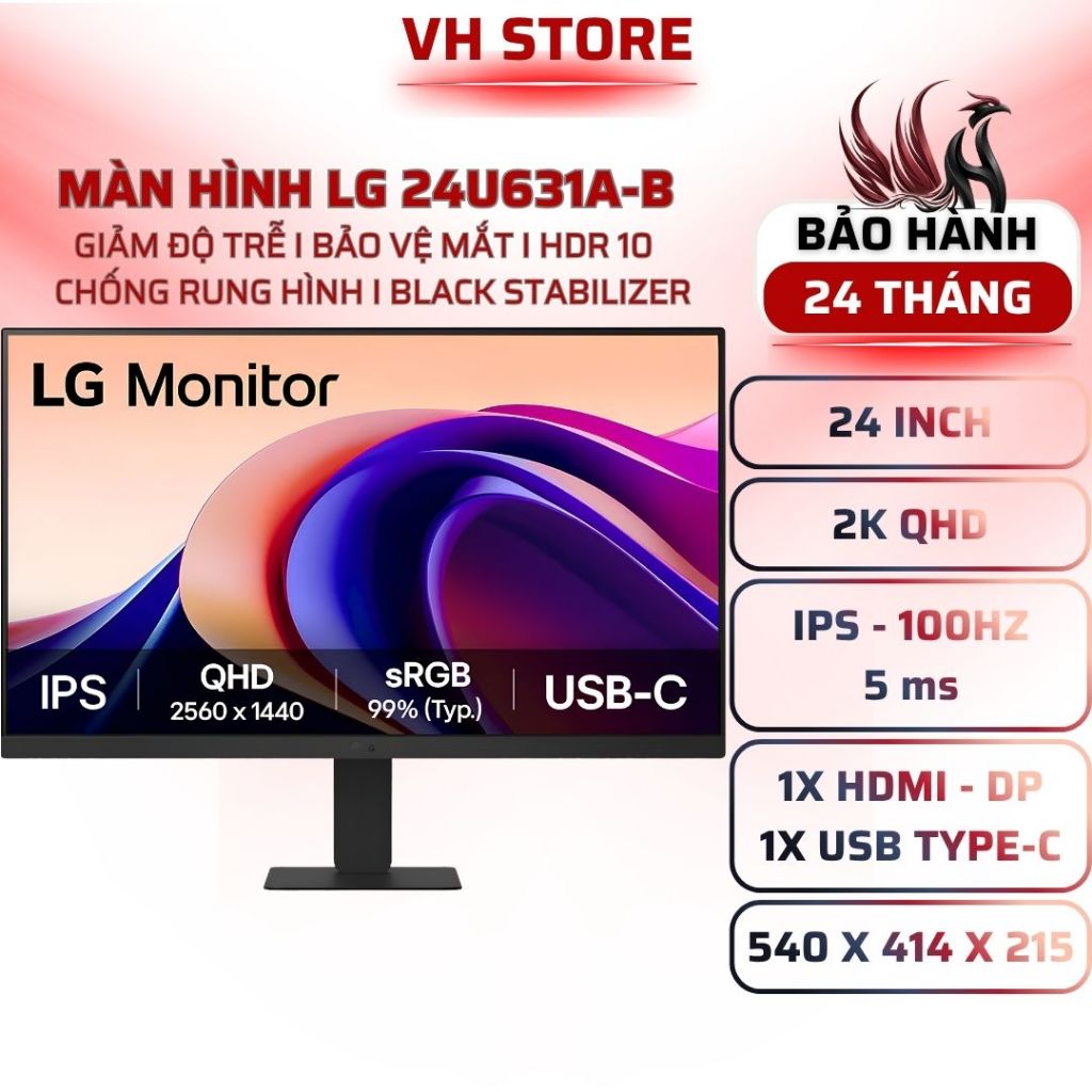 Màn Hình LG 24U631A-B 24 Inch QHD IPS 100Hz USB-C - BẢO HÀNH 24 THÁNG - VHSTORE