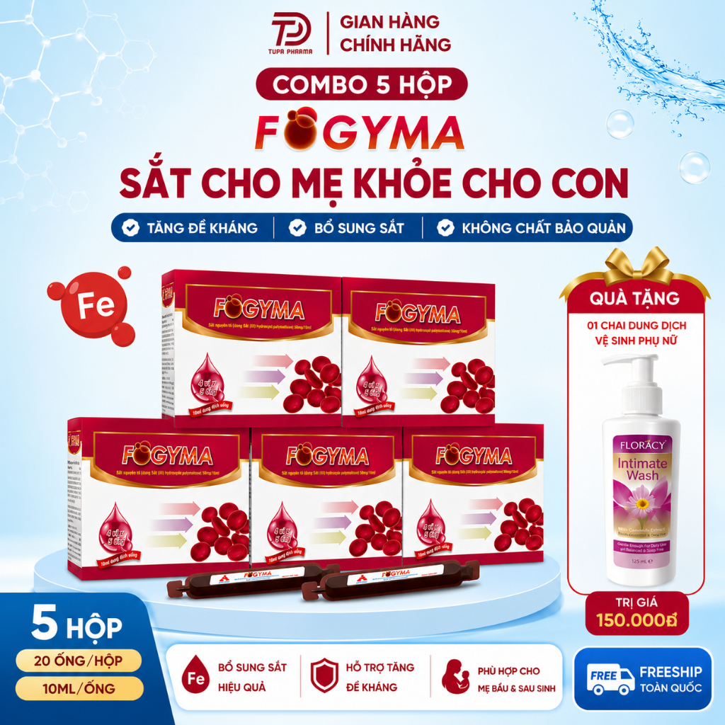 (Có quà) Combo 5 hộp Fogyma Sắt Nước Hữu Cơ Không Tanh Bổ Sung Sắt Cho Mẹ Bầu, Phụ Nữ Sau Sinh | Sắt