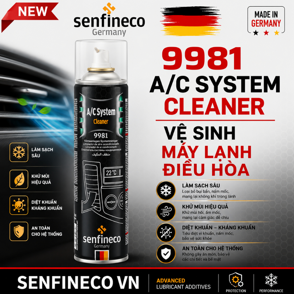 Dung dịch xịt vệ sinh dàn lạnh, điều hòa ô tô Senfineco 9981 A/C System Cleaner 520ml