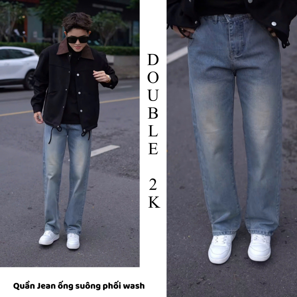 Quần Jean Ống Rộng Nam Nữ DOUBLE 2K Form Suông Unisex – Quần Jeans Suông Wash Basic Phong Cách Hàn Q