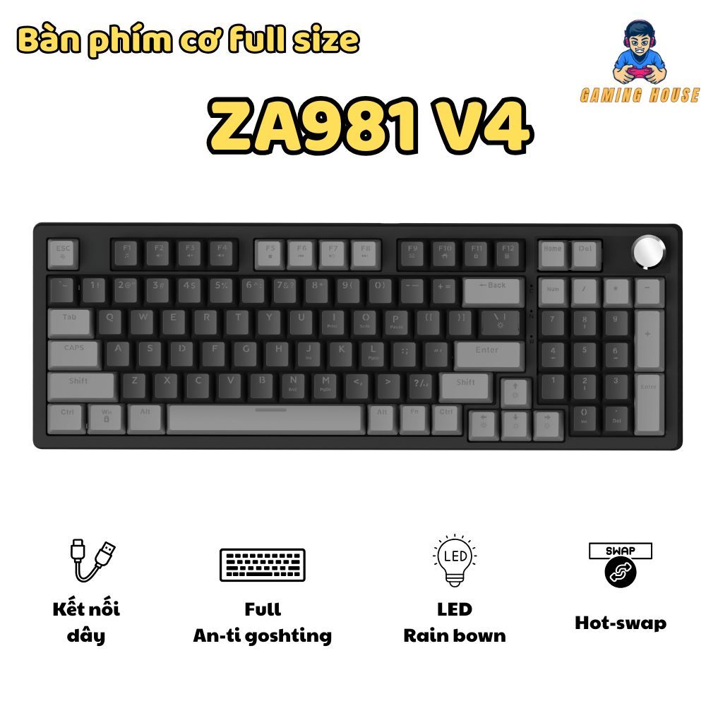 Bàn phím cơ Gaming ZA981 V4 - Núm kim loại - Full Anti-ghosting - Led RainBown - Red swtich | BigBuy360 - bigbuy360.vn
