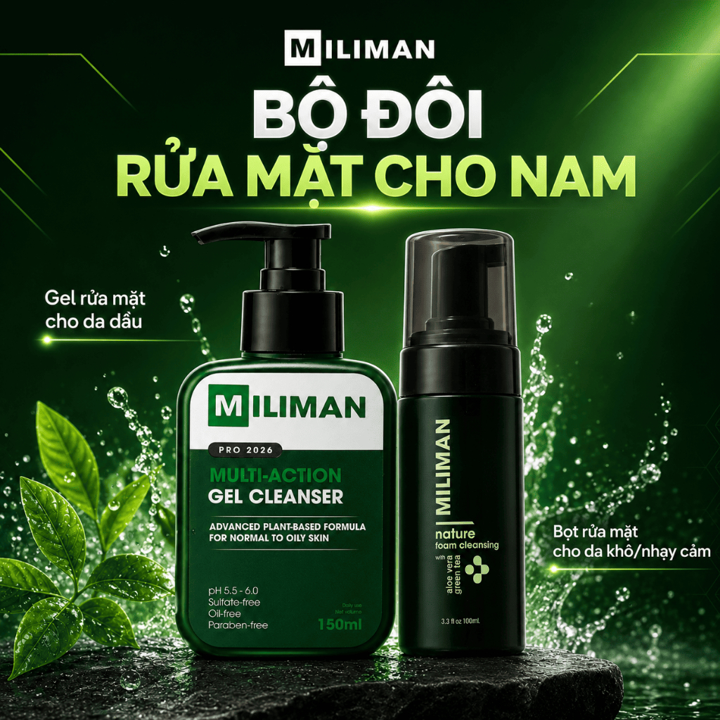 Sữa Rửa Mặt Nam MILIMAN – 2 Phiên Bản Chuyên Biệt Cho Da Dầu, Da Khô và Nhạy Cảm