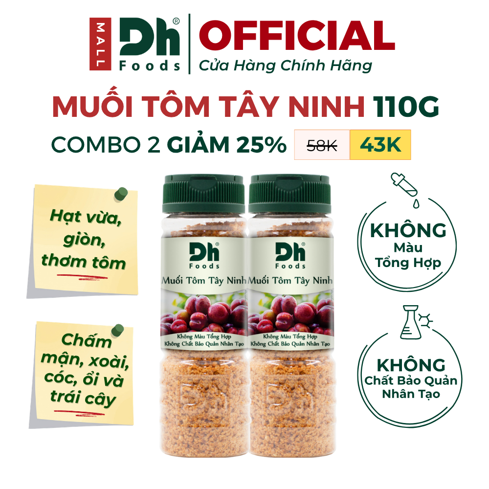 Combo 2 Muối Tôm Tây Ninh Dh Foods 110gr – Muối Tôm Tây Ninh, Muối Chấm Hoa Quả, Muối Chấm Trái Cây Thơm Ngon, Tiện Lợi